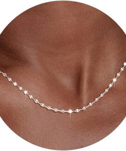 Carffordo 925 Sterling Silver Chain Necklace, Lip Link Necklace for Women